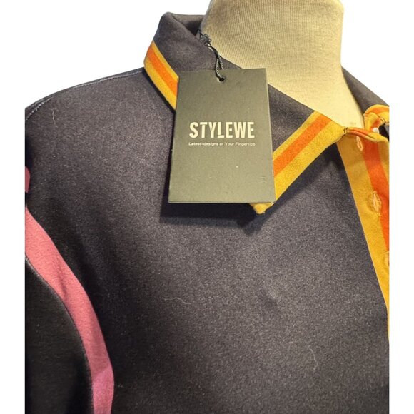 NWT Stylewe Womens Long Colorful Striped Sleeve Dress Bold Collar & Button Detai - Picture 4 of 10